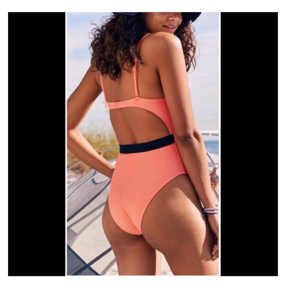 Aerie Belted One Piece Swimsuit Size S Small NWT Black Blue - Picture 2 of 7